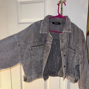 Blue B corduroy purple sparkle fringe cropped jacket